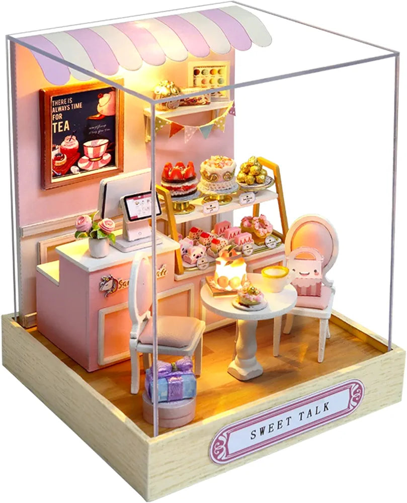 DIY Wooden Dollhouse Kit with Furniture and Dust Cover