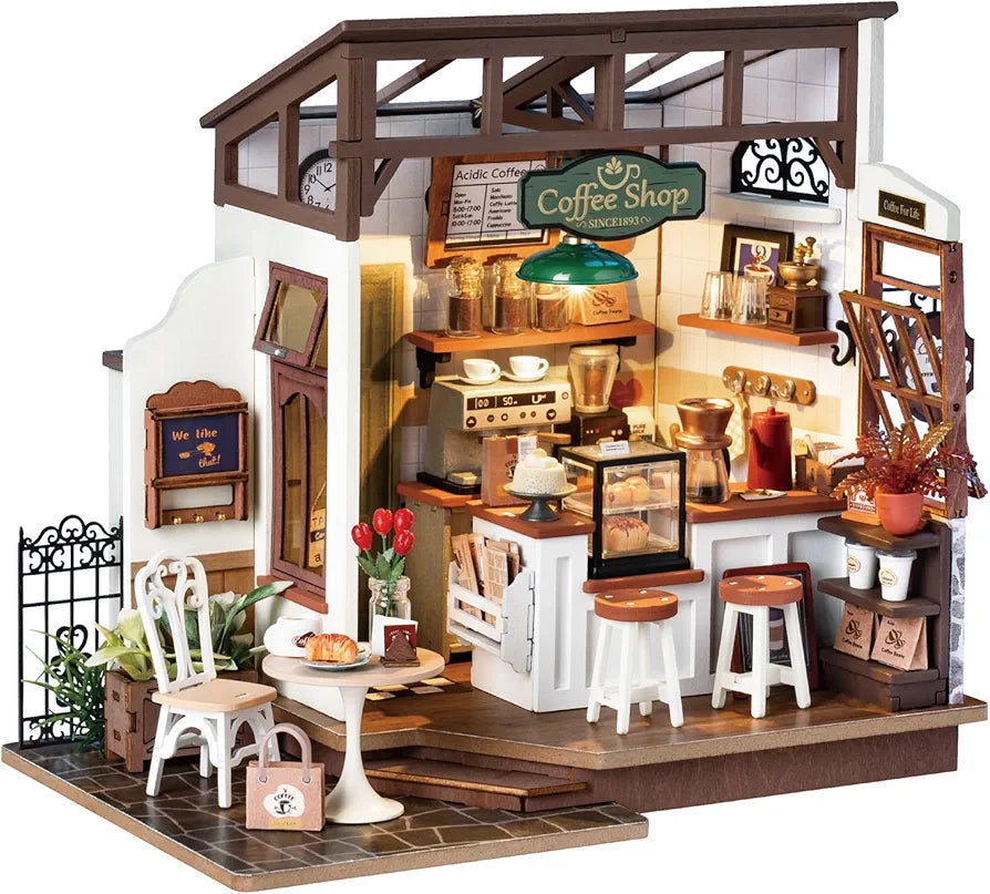 Miniature Wooden Dollhouse Kit with LED Lights