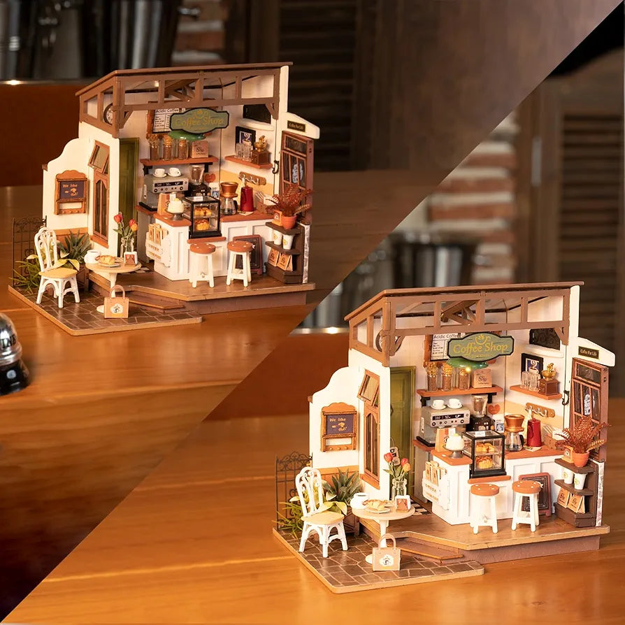 Miniature Wooden Dollhouse Kit with LED Lights