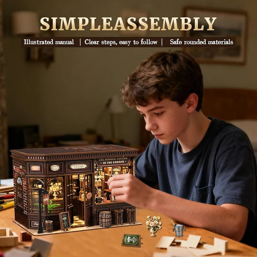 DIY Miniature House Book Nook Kit with Sensor LED Light