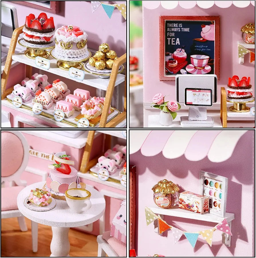 DIY Wooden Dollhouse Kit with Furniture and Dust Cover