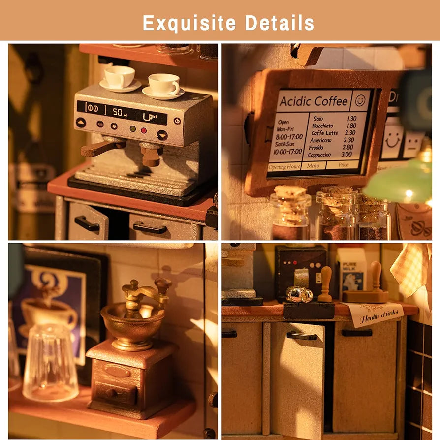 Miniature Wooden Dollhouse Kit with LED Lights