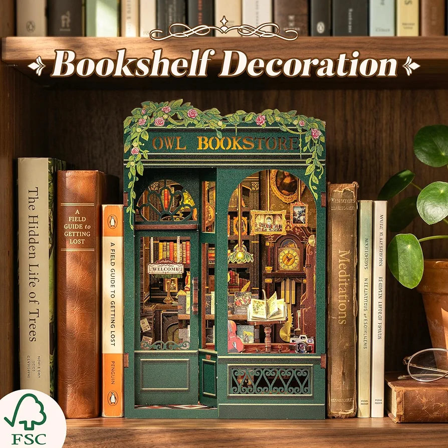 Owl Bookstore 3D Wooden Puzzle DIY Miniature House
