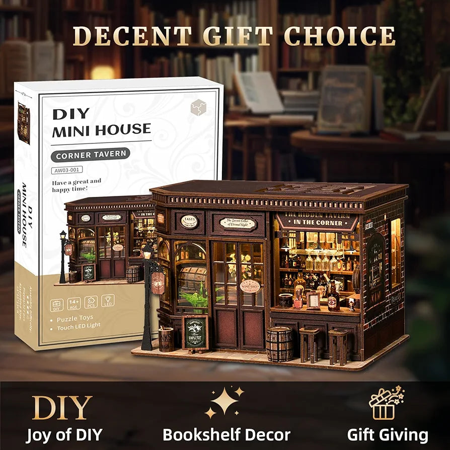 DIY Miniature House Book Nook Kit with Sensor LED Light