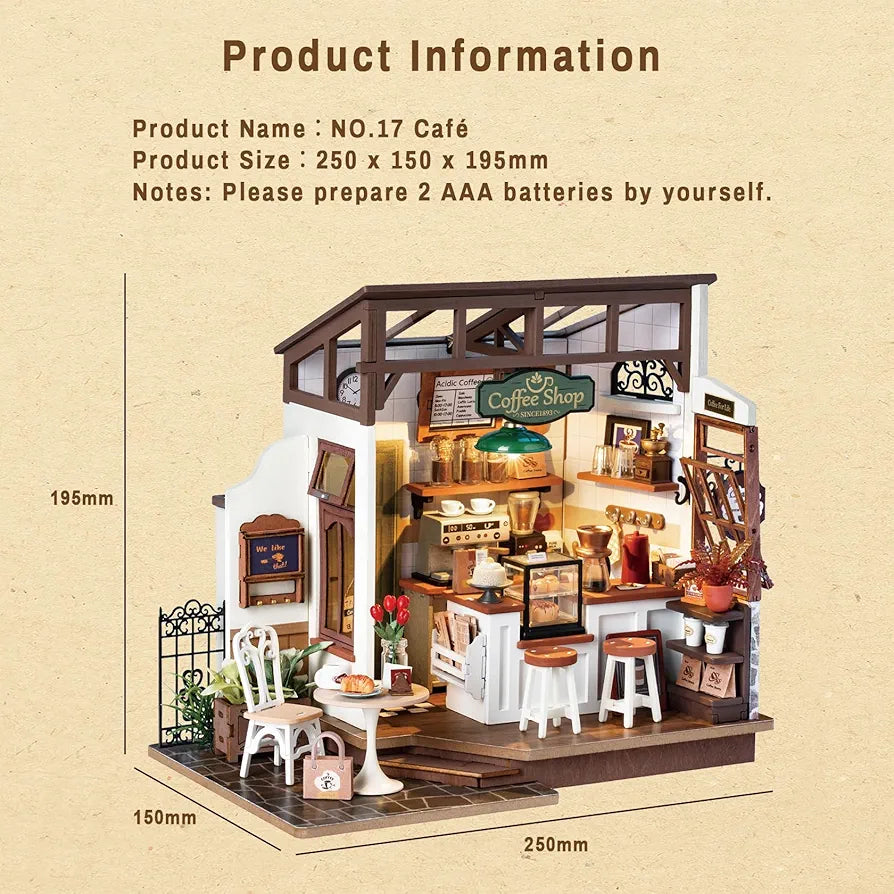 Miniature Wooden Dollhouse Kit with LED Lights