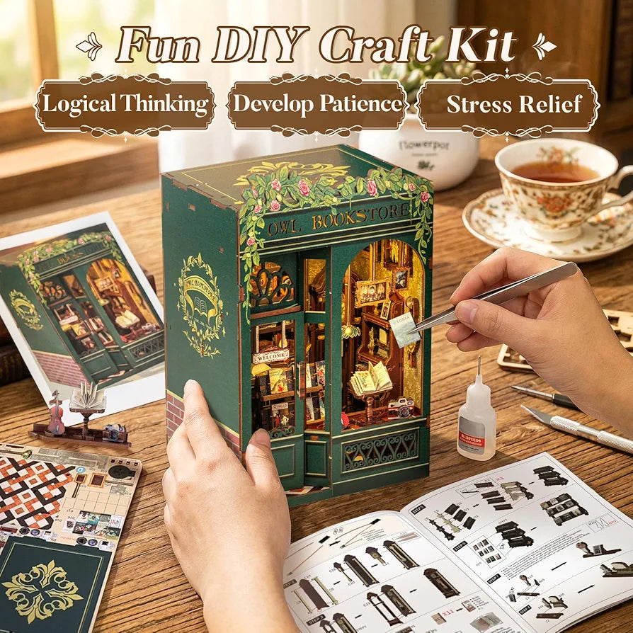 Owl Bookstore 3D Wooden Puzzle DIY Miniature House