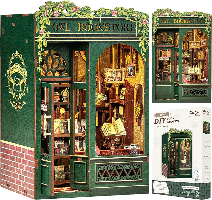 Owl Bookstore 3D Wooden Puzzle DIY Miniature House